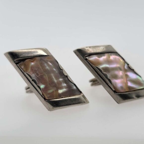 Victorian, silver and mother of pearl cufflinks - Picture 1 of 6